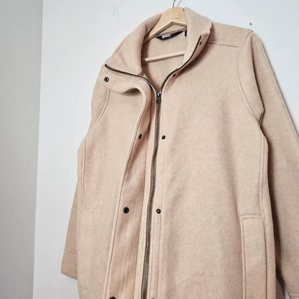 Land's End Tan Mandarin Collar Full Zip Snap Button Winter Coat Size XL